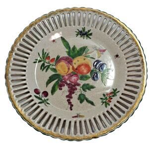 Vtg United Wilson 1897 Hand Painted Decorative 10 Inch Plate Pierced Rim Fruit